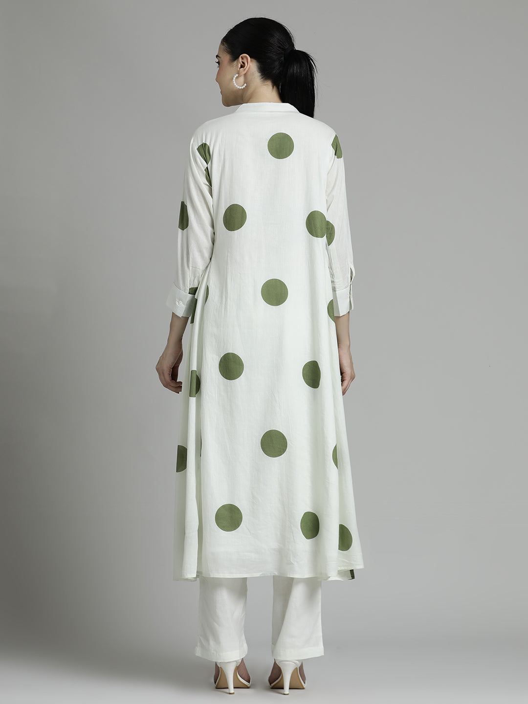 Printed Pure Cotton A-line White Suit Set