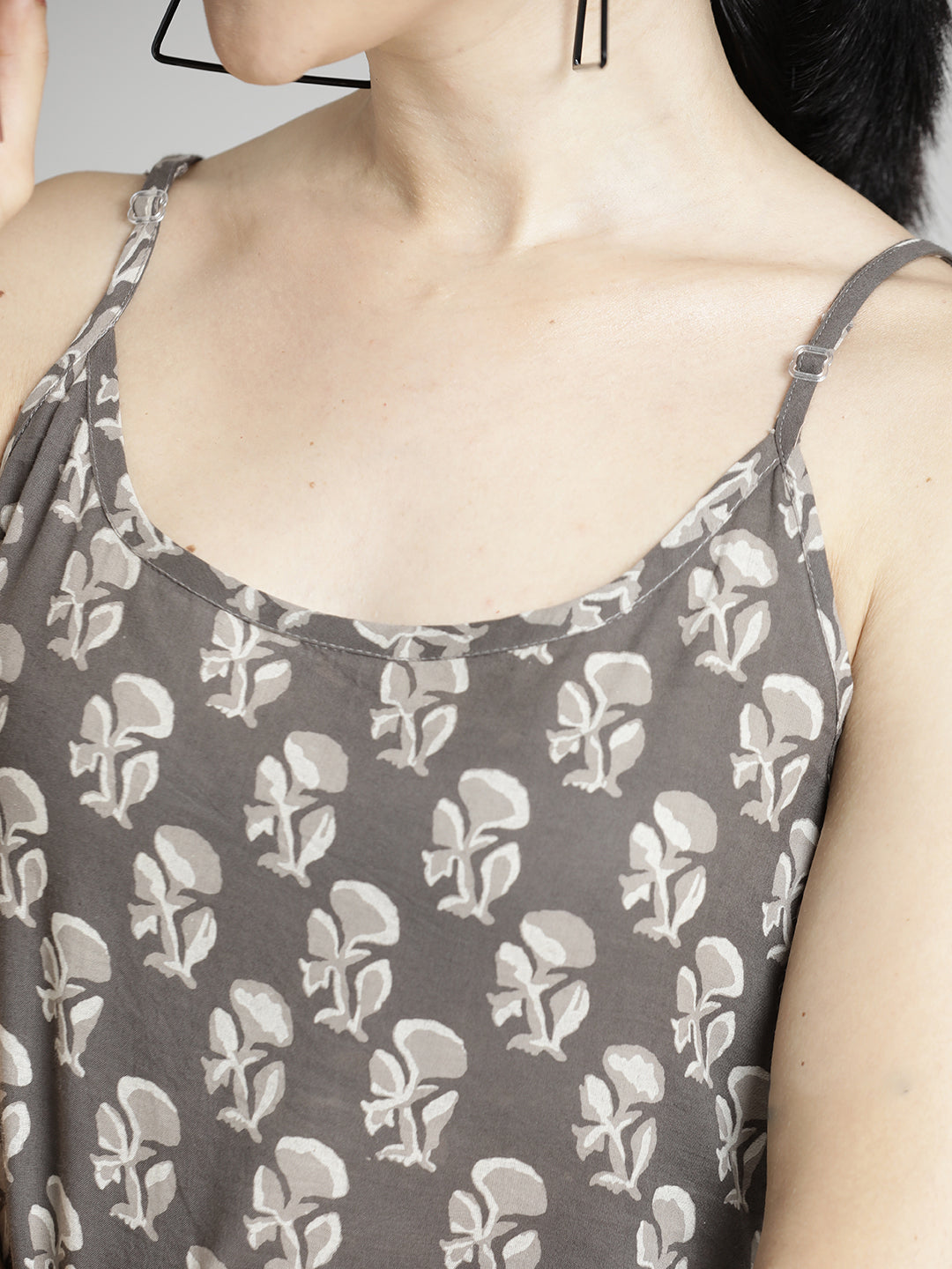 Floral Block Printed Cotton Strappy Top