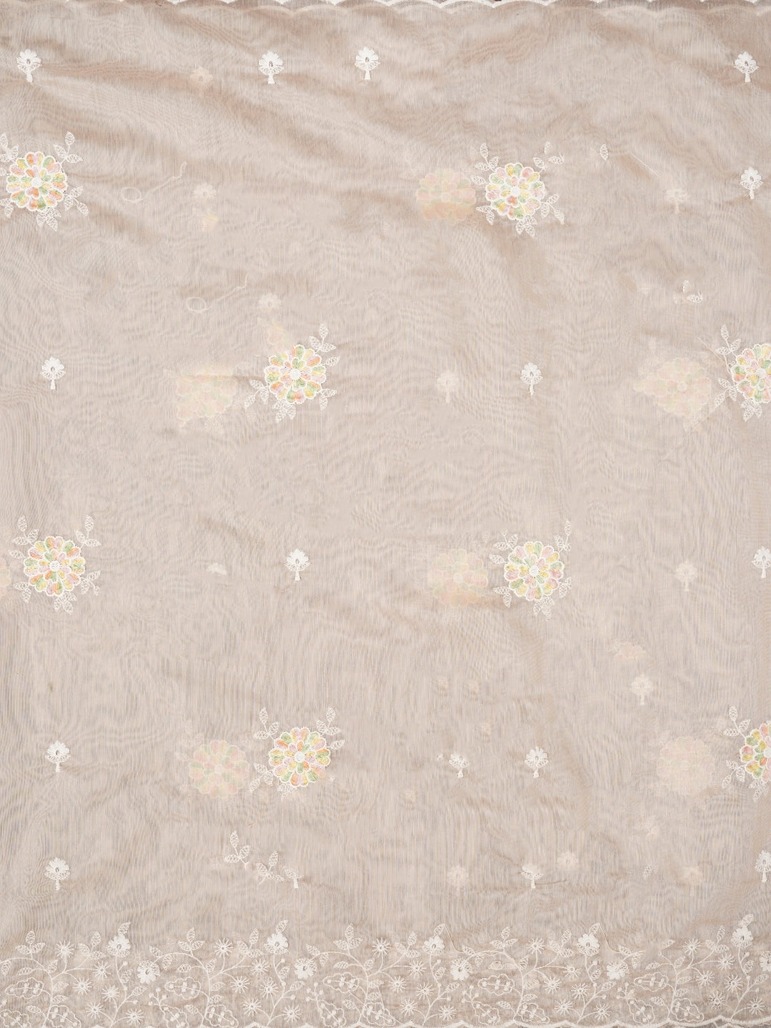 Rose Gold Cotton Lucknowi Embroidered Dress Material with Dupatta