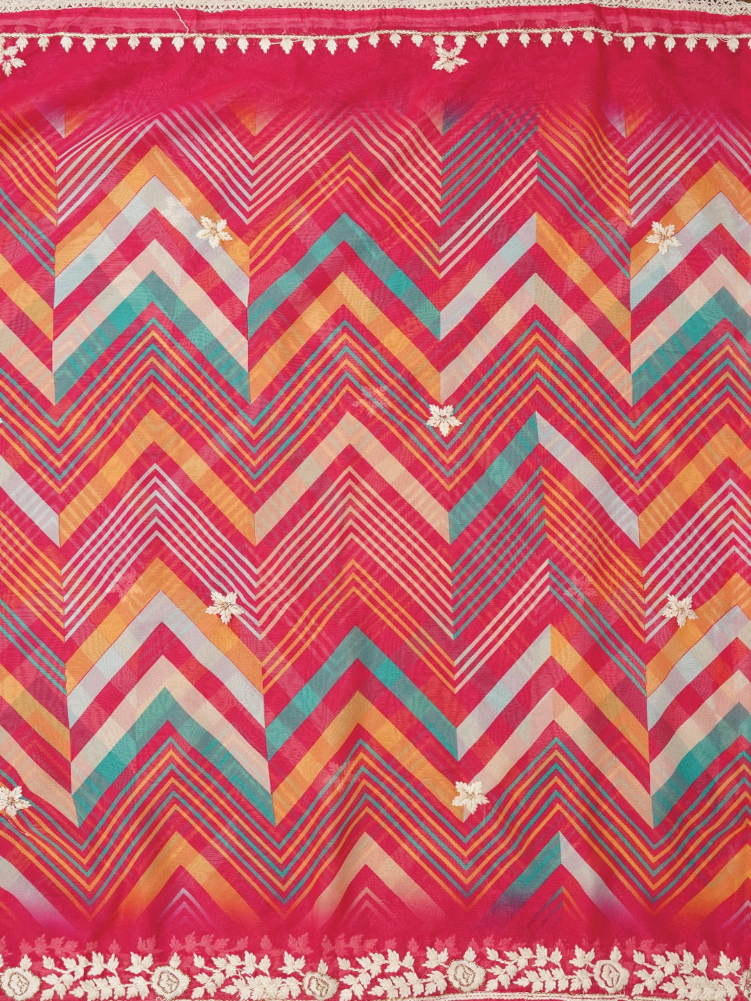 Pink Lucknowi Embroidered Organza Dress Material with Dupatta