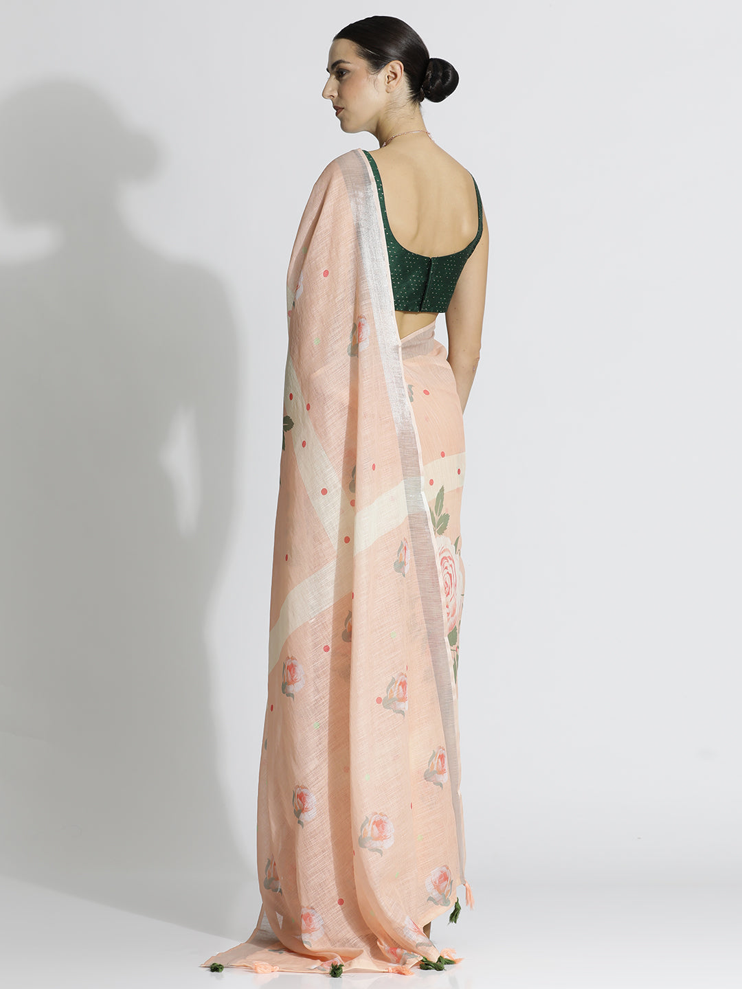Peach Floral Printed Daily Wear Pure Linen Saree
