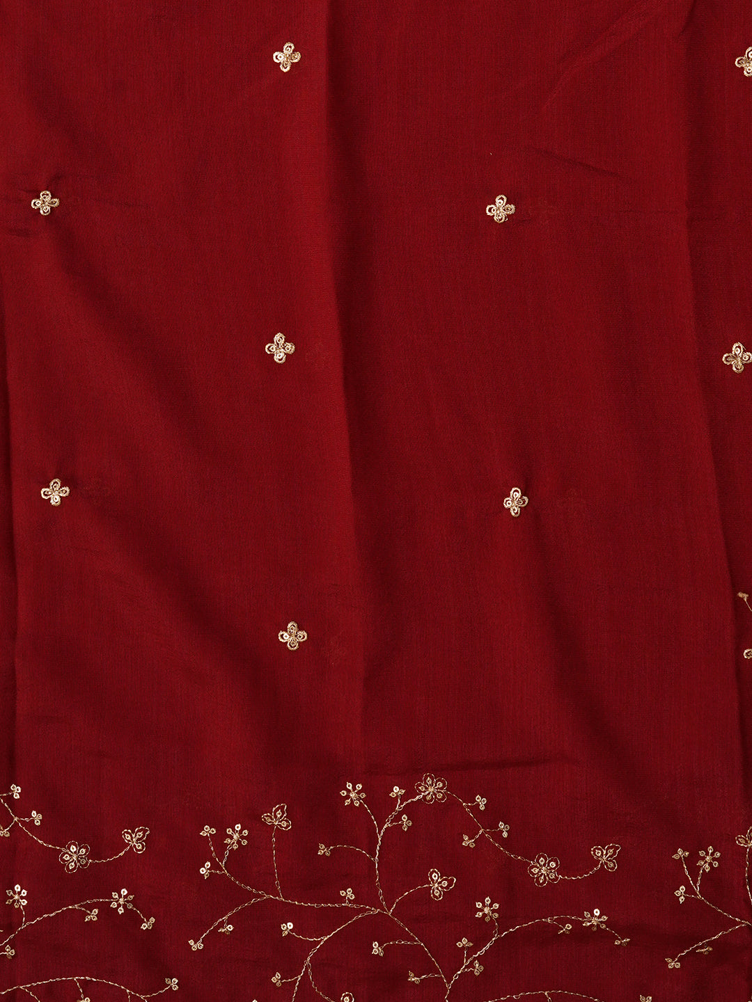 Unstitched Maroon Embroidered Cotton Blend Dress Material With Dupatta