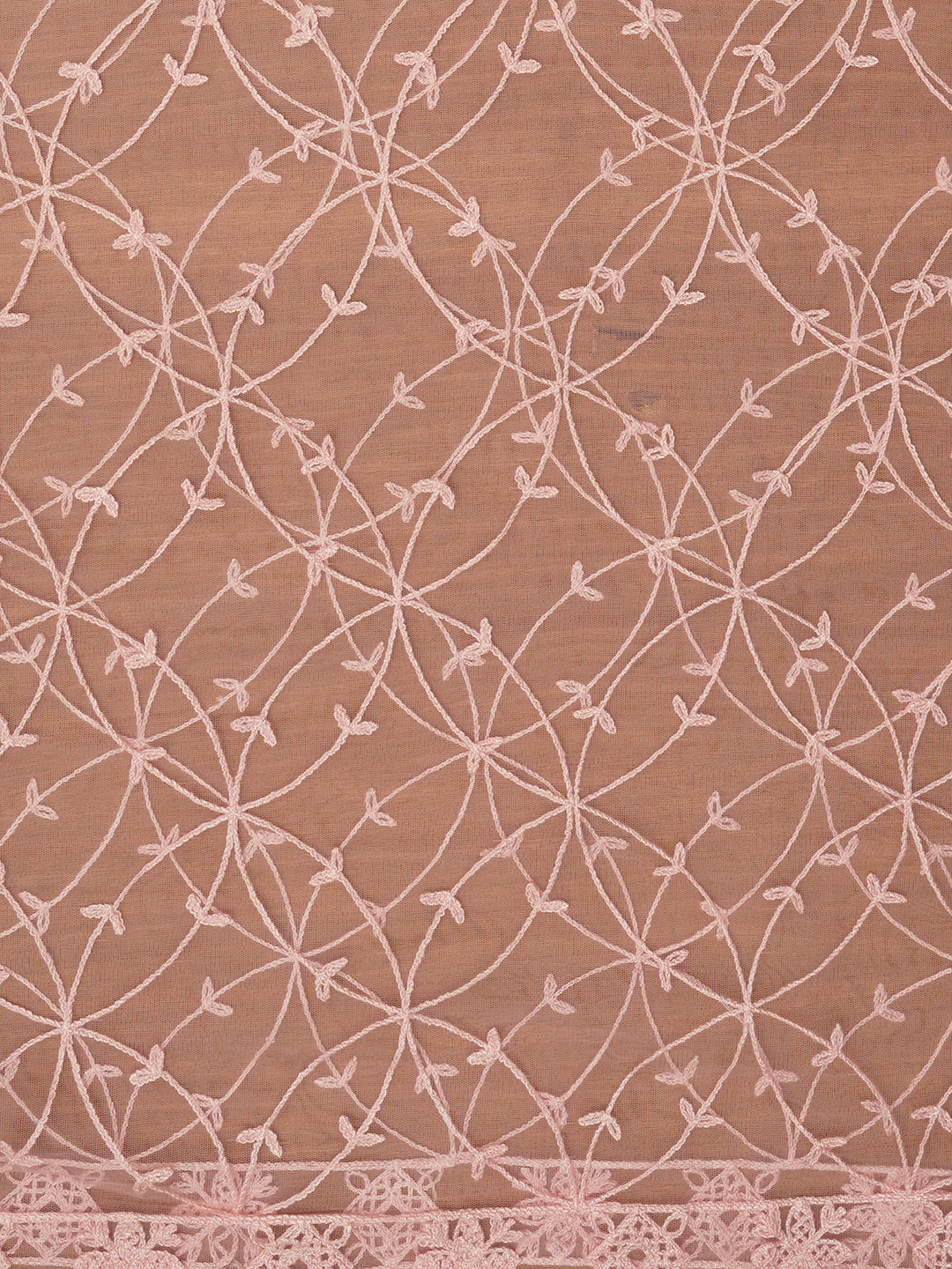 Pink Unstitched Embroidered Cotton Blend Dress Material With Dupatta