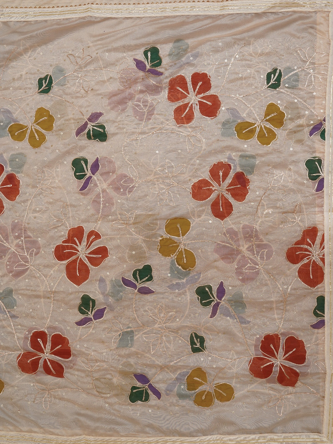 Rust Handpainted Embroidered Pure Silk Dress Material with Dupatta