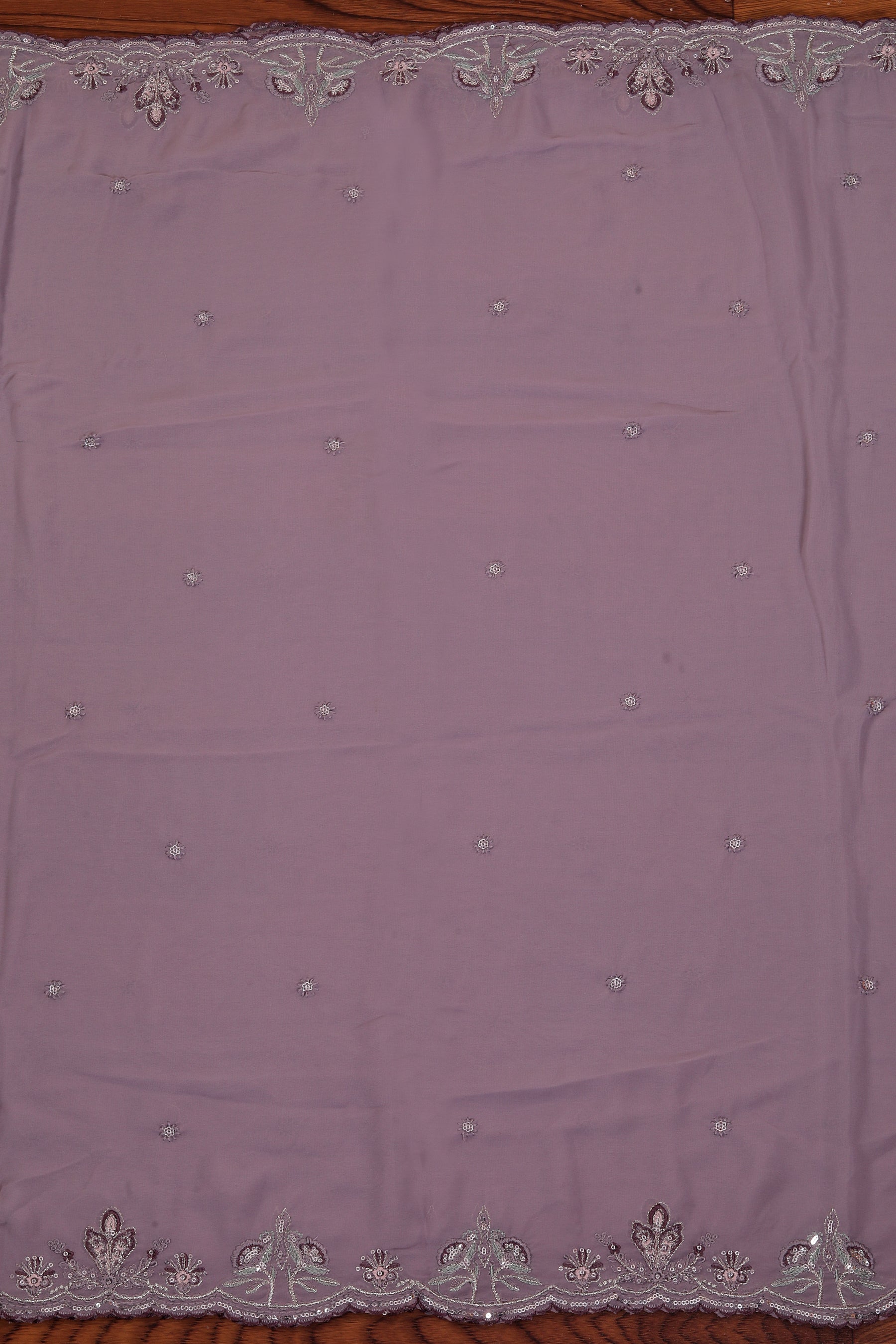 Lavender Heavy Embroidered Poly Georgette Dress Material with Dupatta