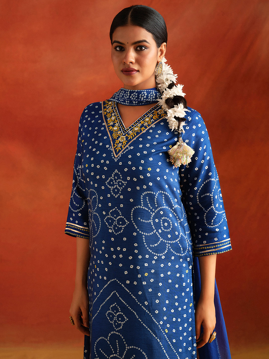 Blue Bandhani Printed Festive Kurta Set With Dupatta