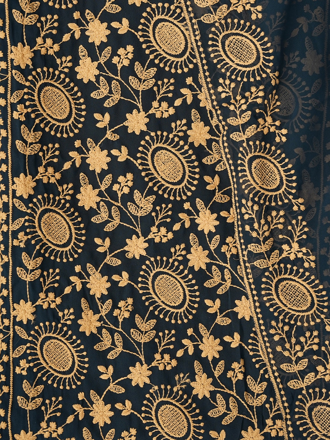 Teal Sequin Embroidered Silk Georgette Dress Material with Dupatta