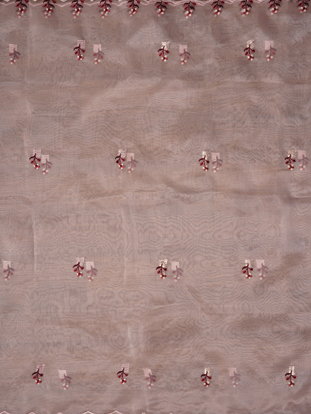 Zari Pink Embroidered Organza Dress Material with Dupatta