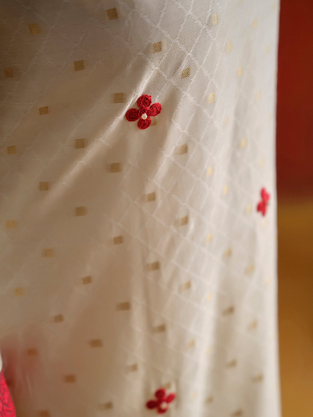 White Chanderi Jacquard Festive Kurta Set With Dupatta