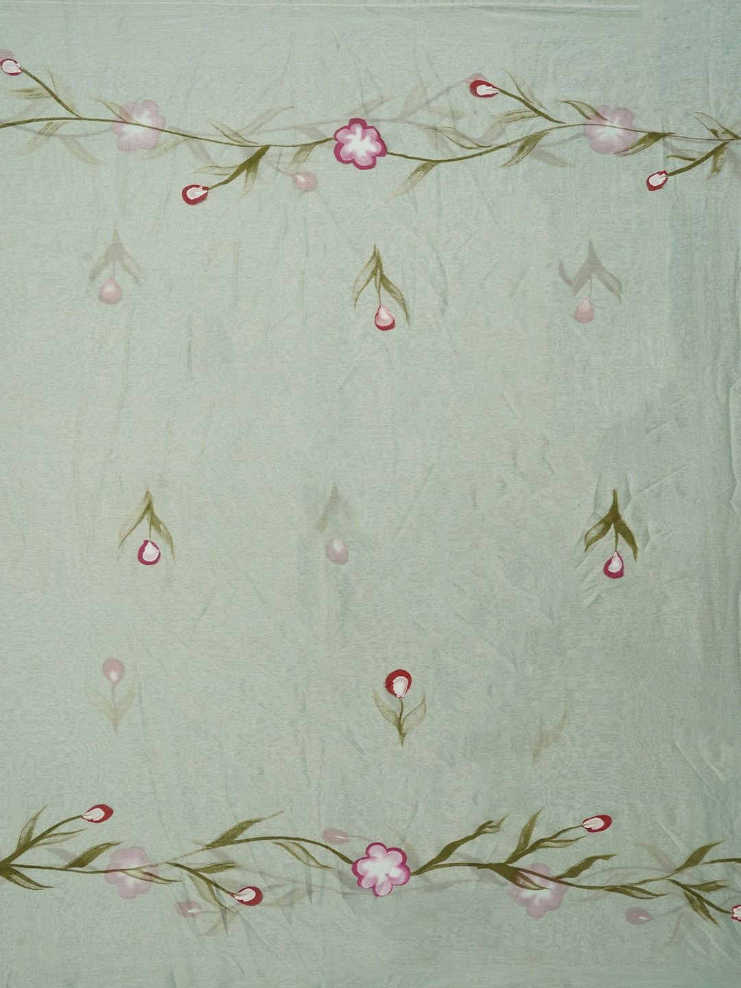 Sea Green Handpainted Embroidered Dress Material with Dupatta