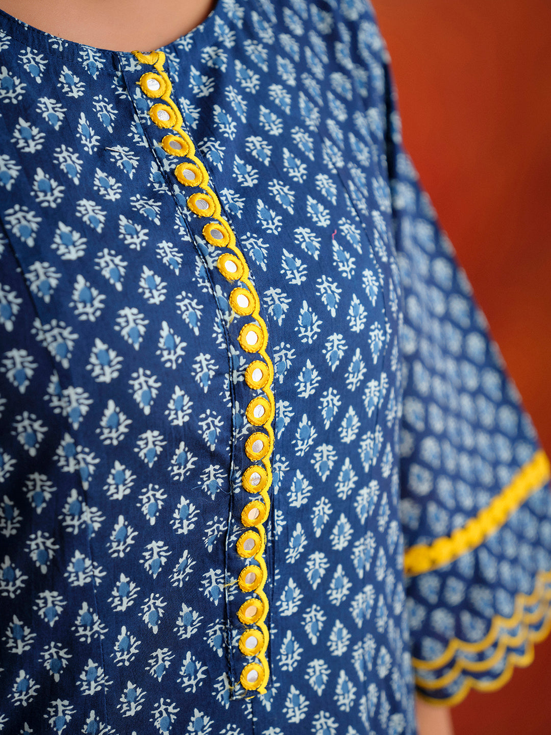 Indigo Blue Mirror Work Anarkali Suit Set