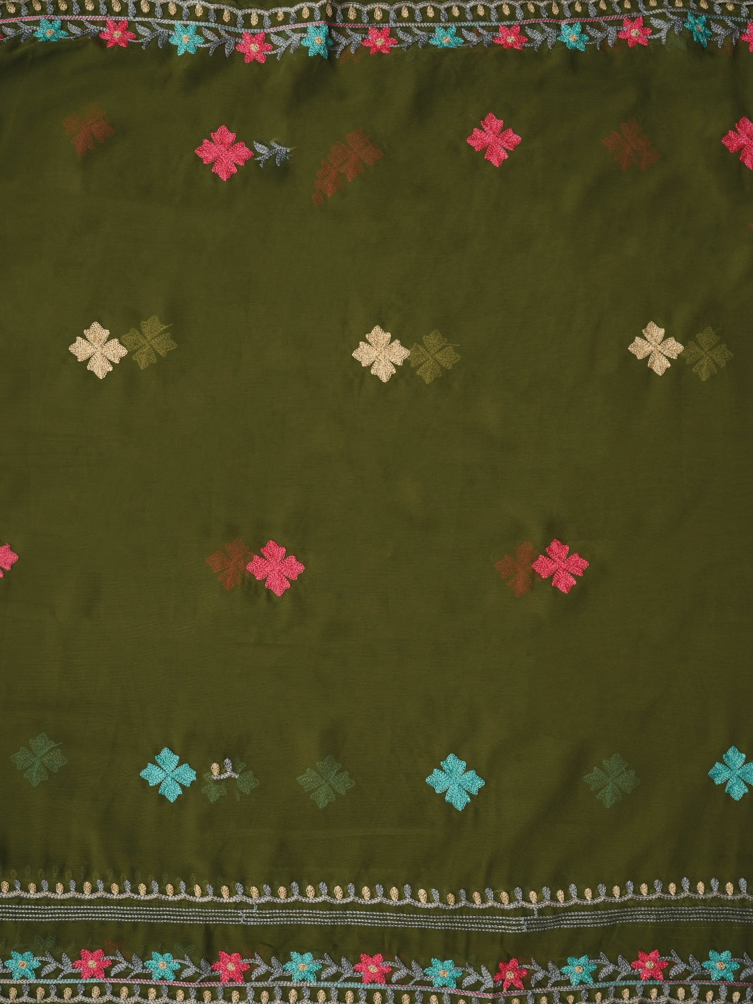 Mehandi Sequin Embroidered Silk Georgette Dress Material with Dupatta