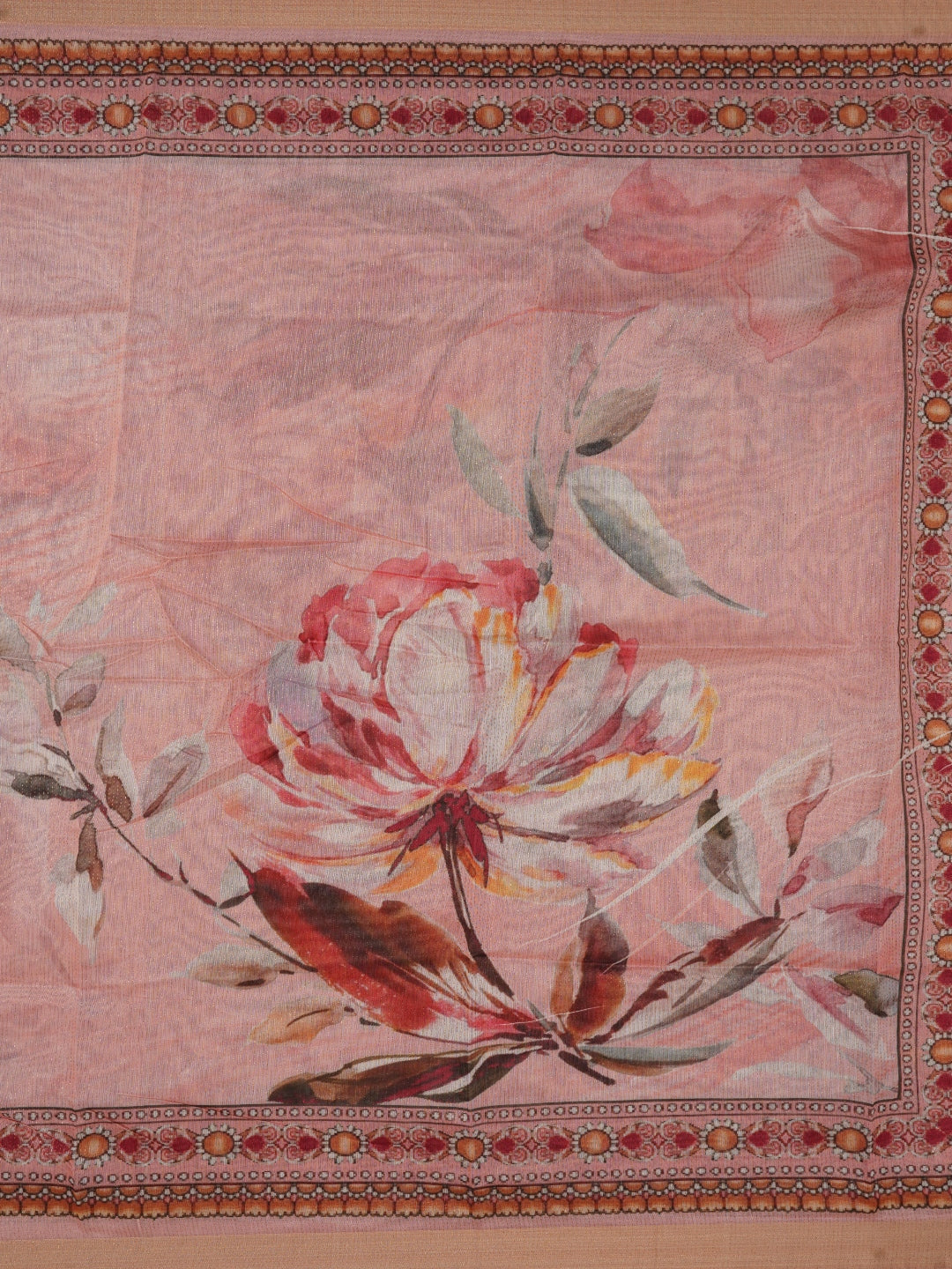 Peach Unstitched Zari Woven Design Cotton Dress Material with Dupatta