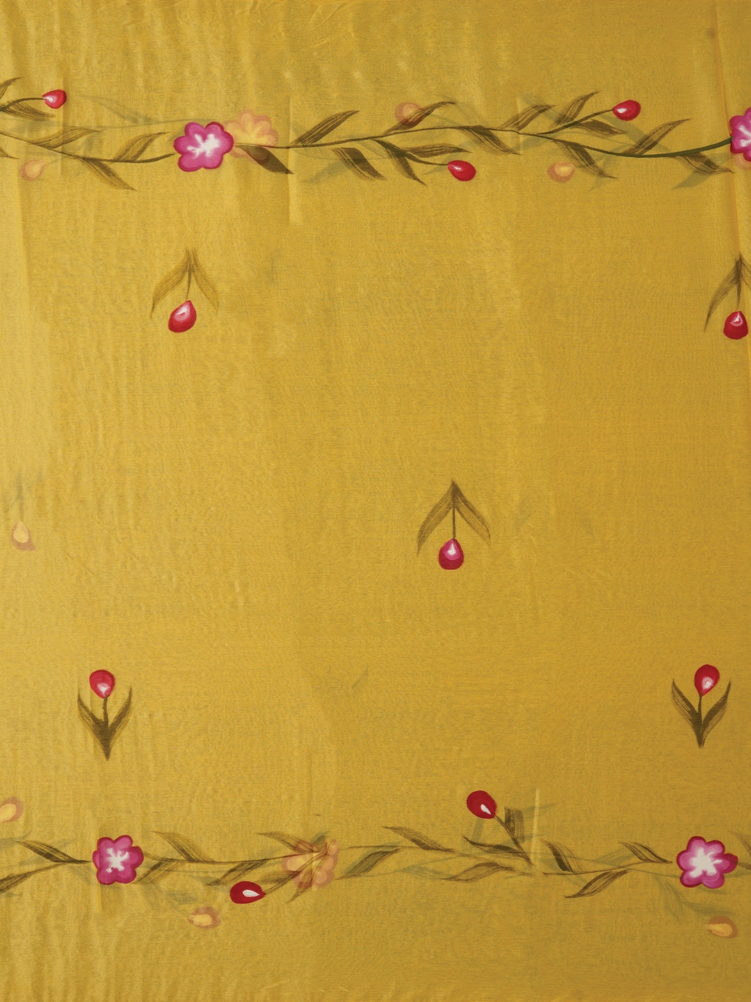 Yellow Handpainted Embroidered Dress Material with Dupatta
