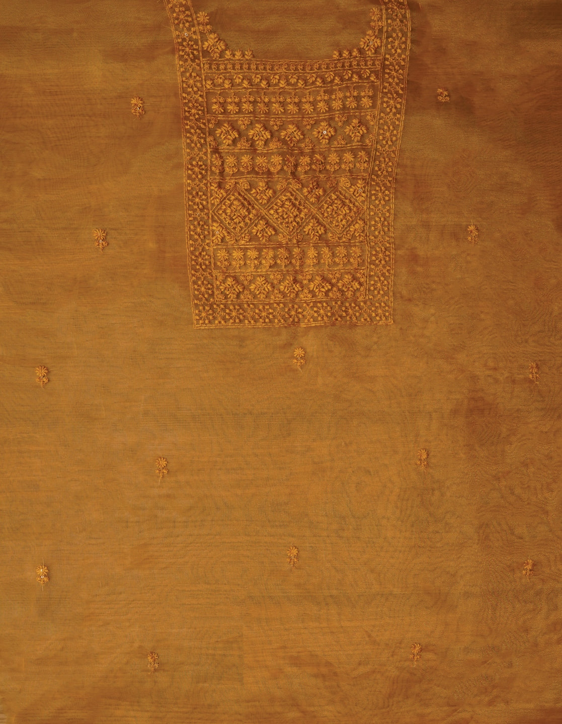 Mustard Unstitched Embroidered Organza Festive Dress Material With Dupatta