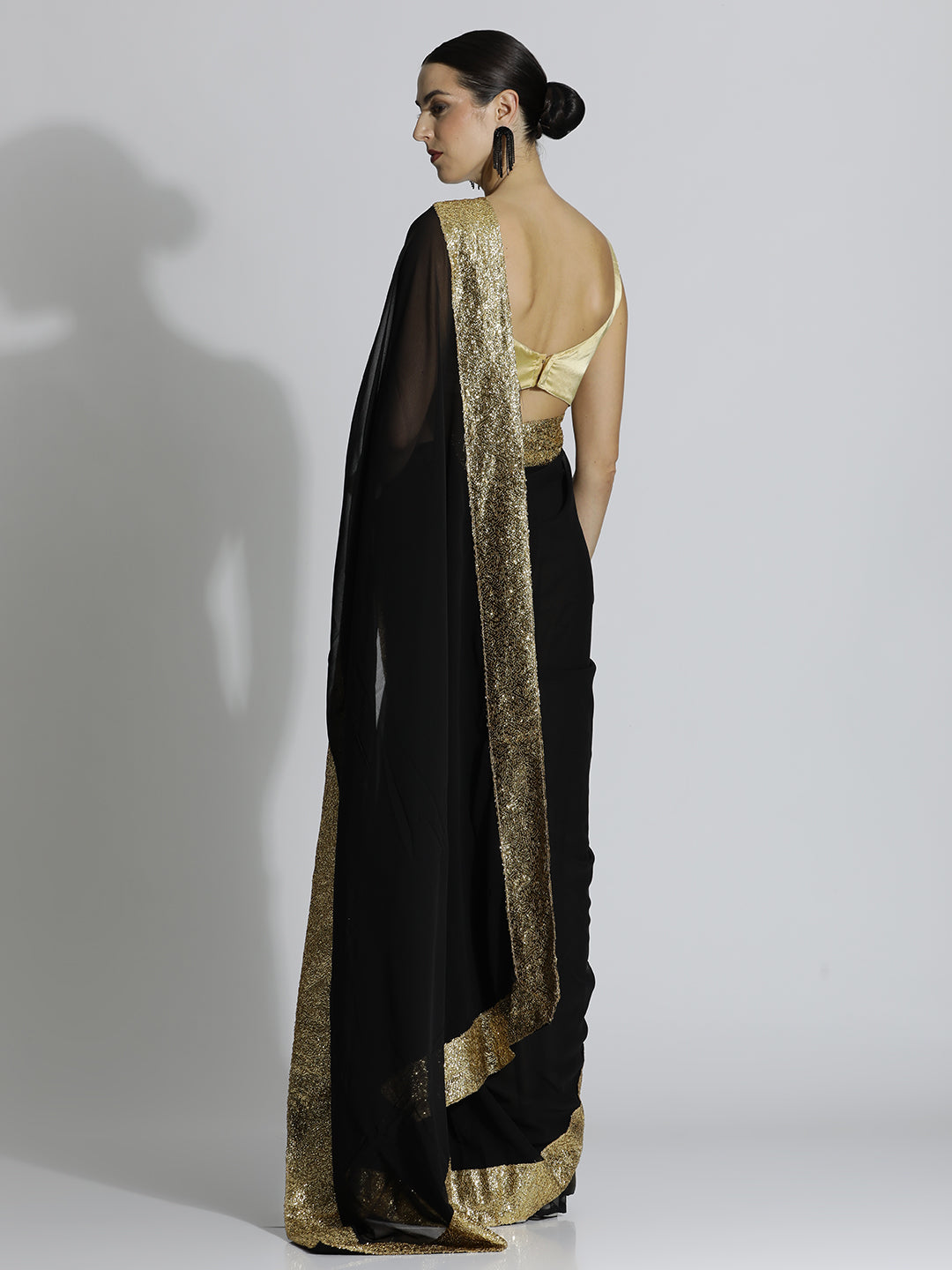 Sequin Embroidered Georgette Party Wear Black Saree