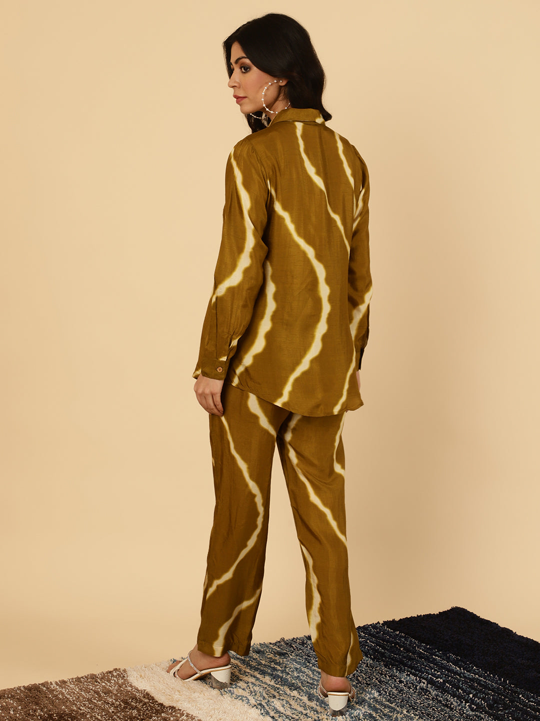 Olive Green Lehriya Co-ord Set