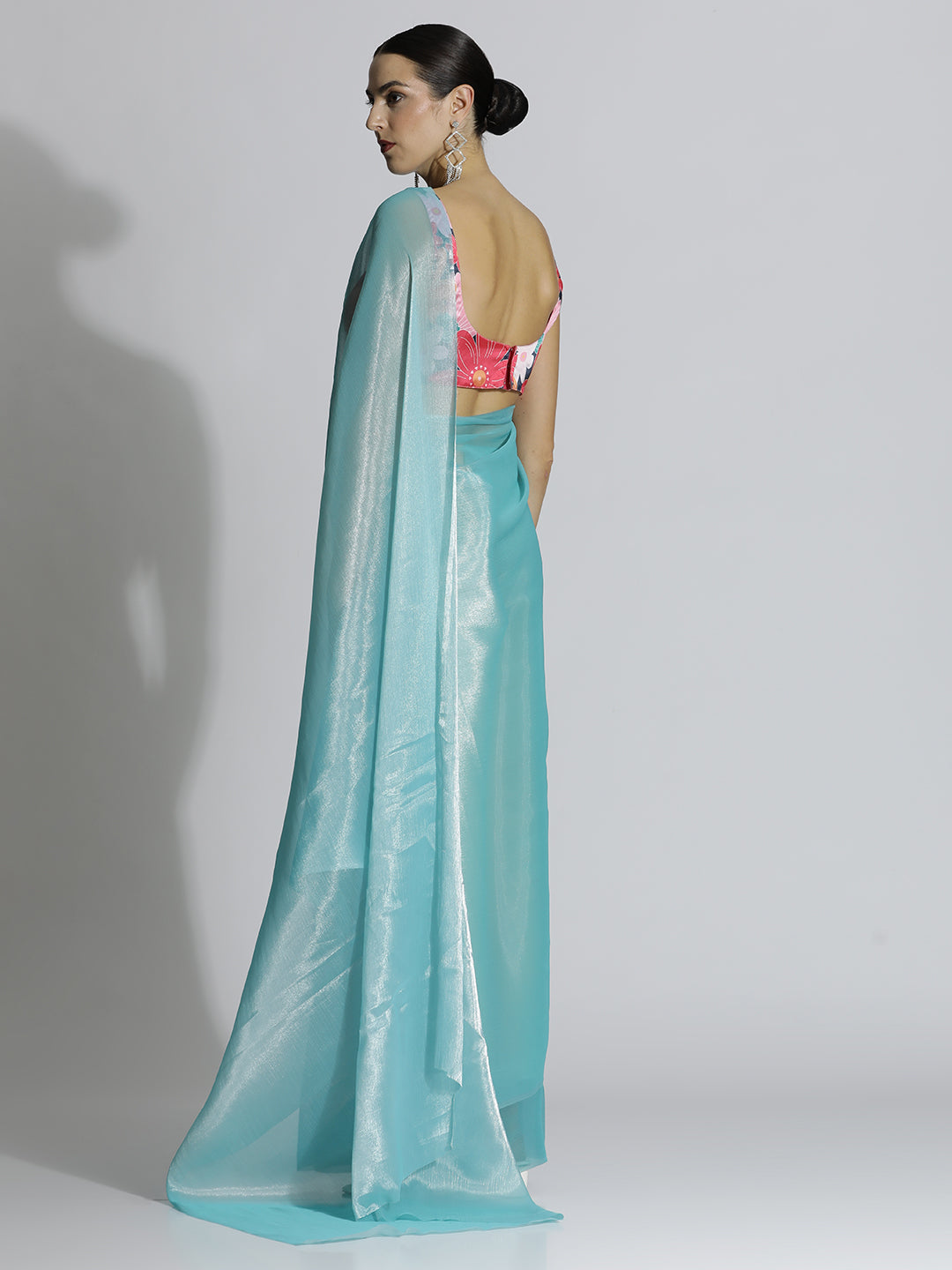 Sky Blue Festive Tissue Solid Saree