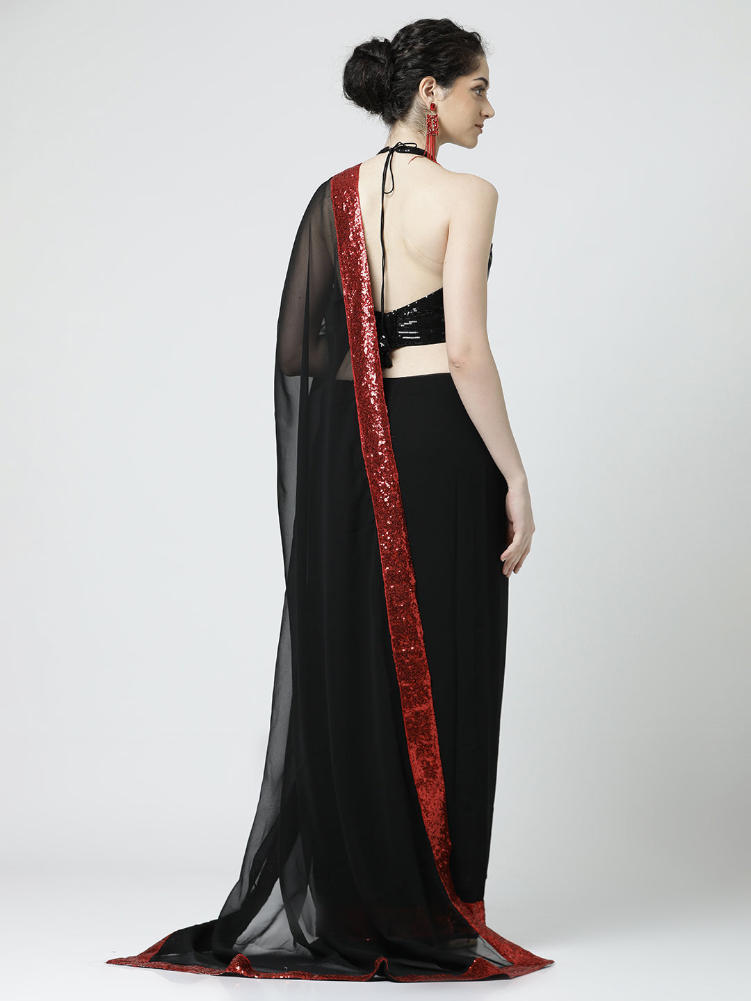 Black Sequin Embellished Georgette Saree