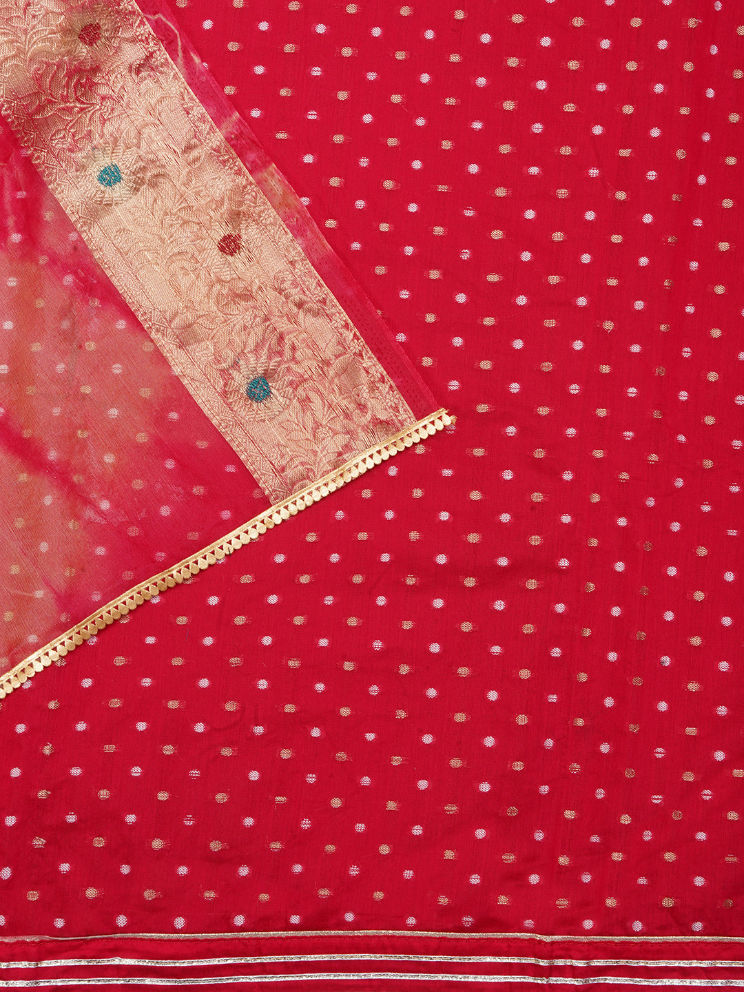 Unstitched Pink Silk Blend Embellished Dress Material With Dupatta