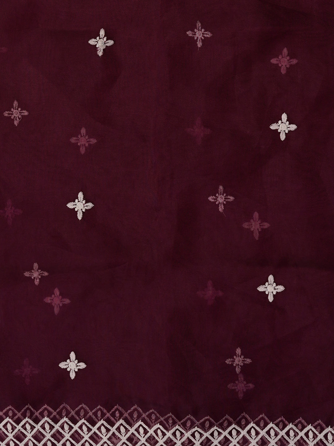 Unstitched Purple Embroidered Organza Dress Material With Dupatta