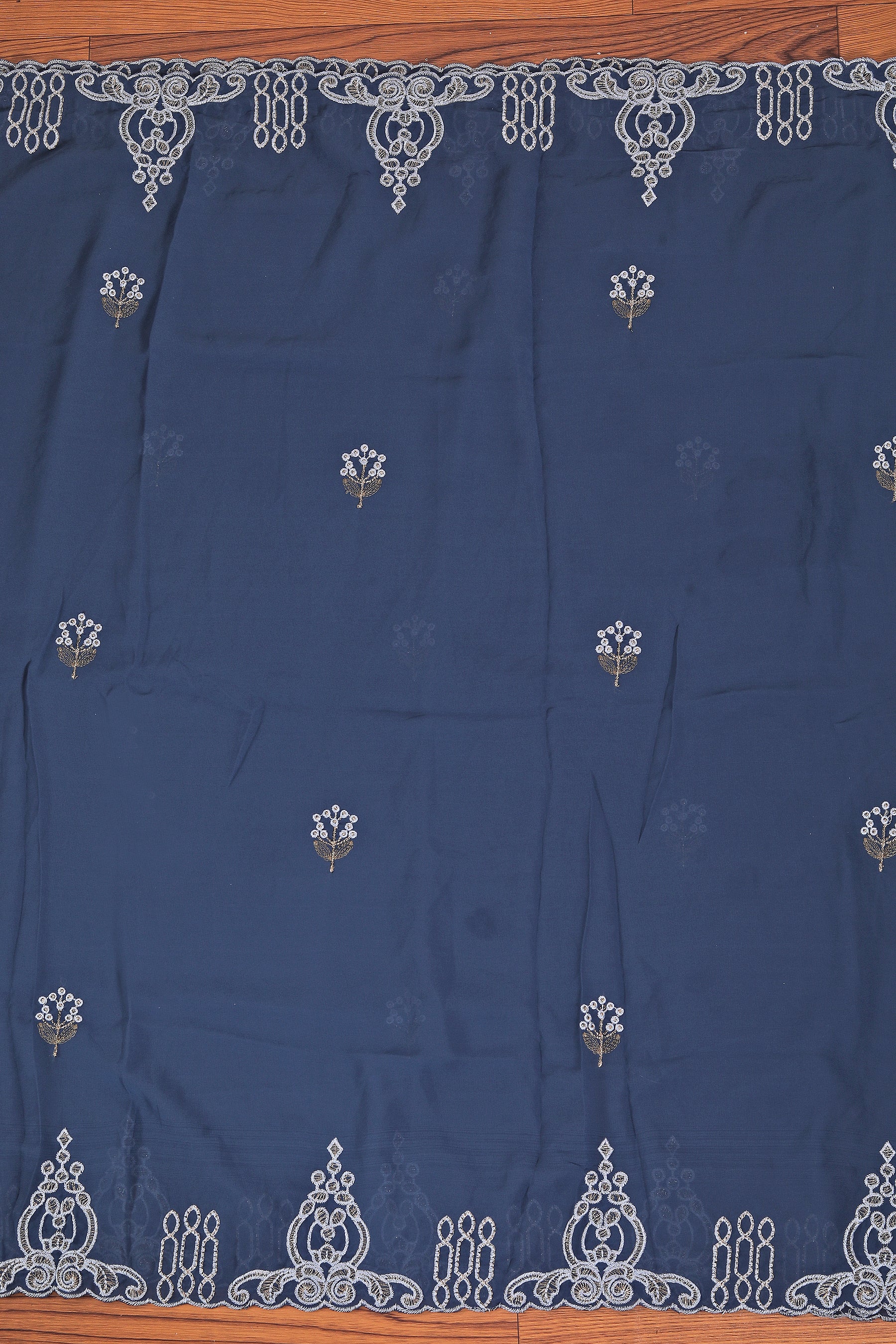 Light Blue Embroidered Poly Georgette Dress Material with Dupatta