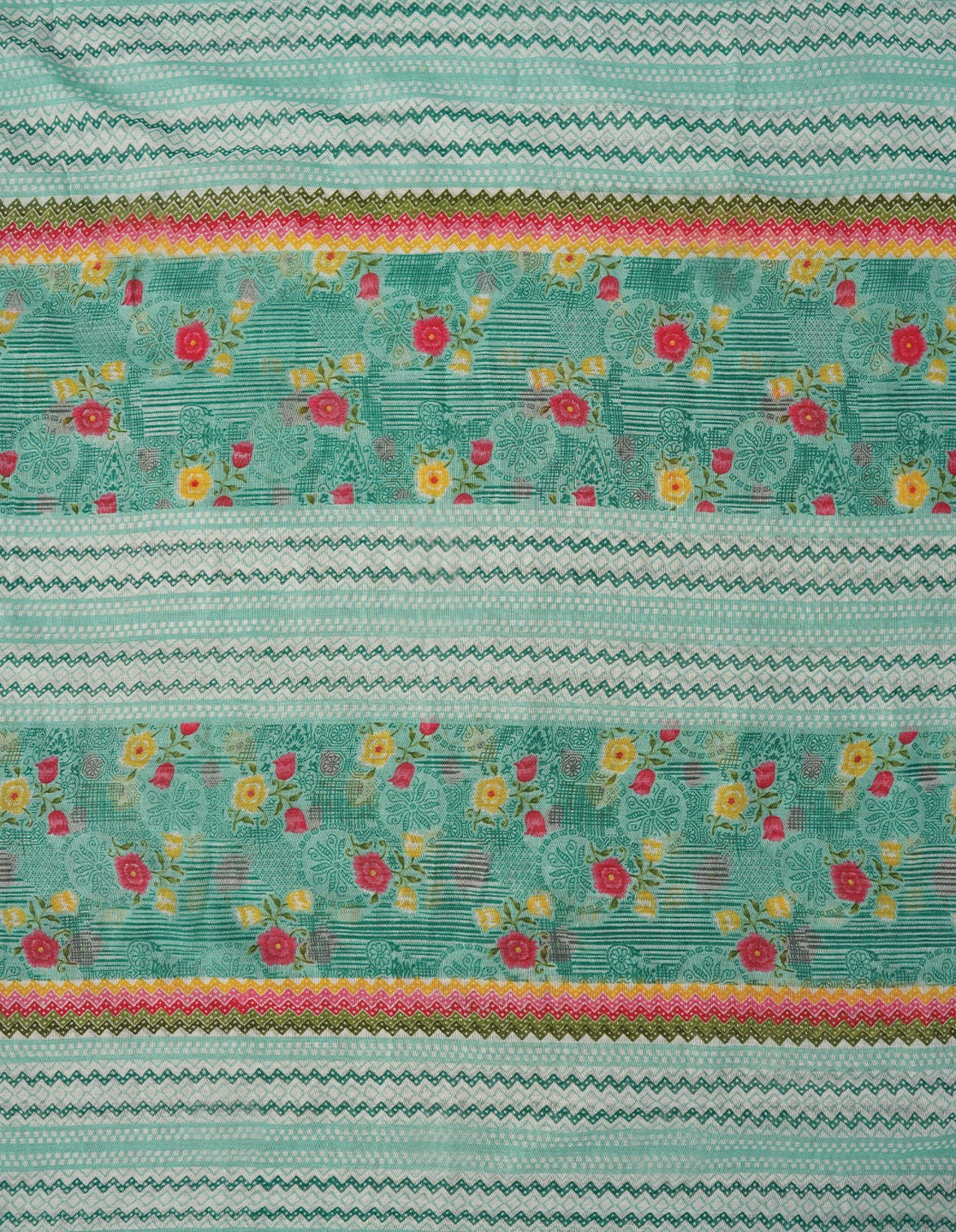 Green Unstitched Embroidered Cotton Dress Material With Dupatta