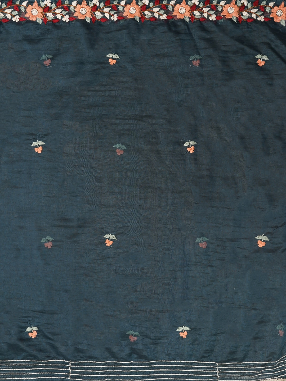 Teal Pure Silk Lucknowi Embroidered Dress Material with Dupatta