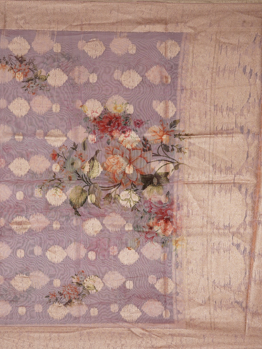 Pink Floral Printed Embellished Organza Dress Material with Dupatta