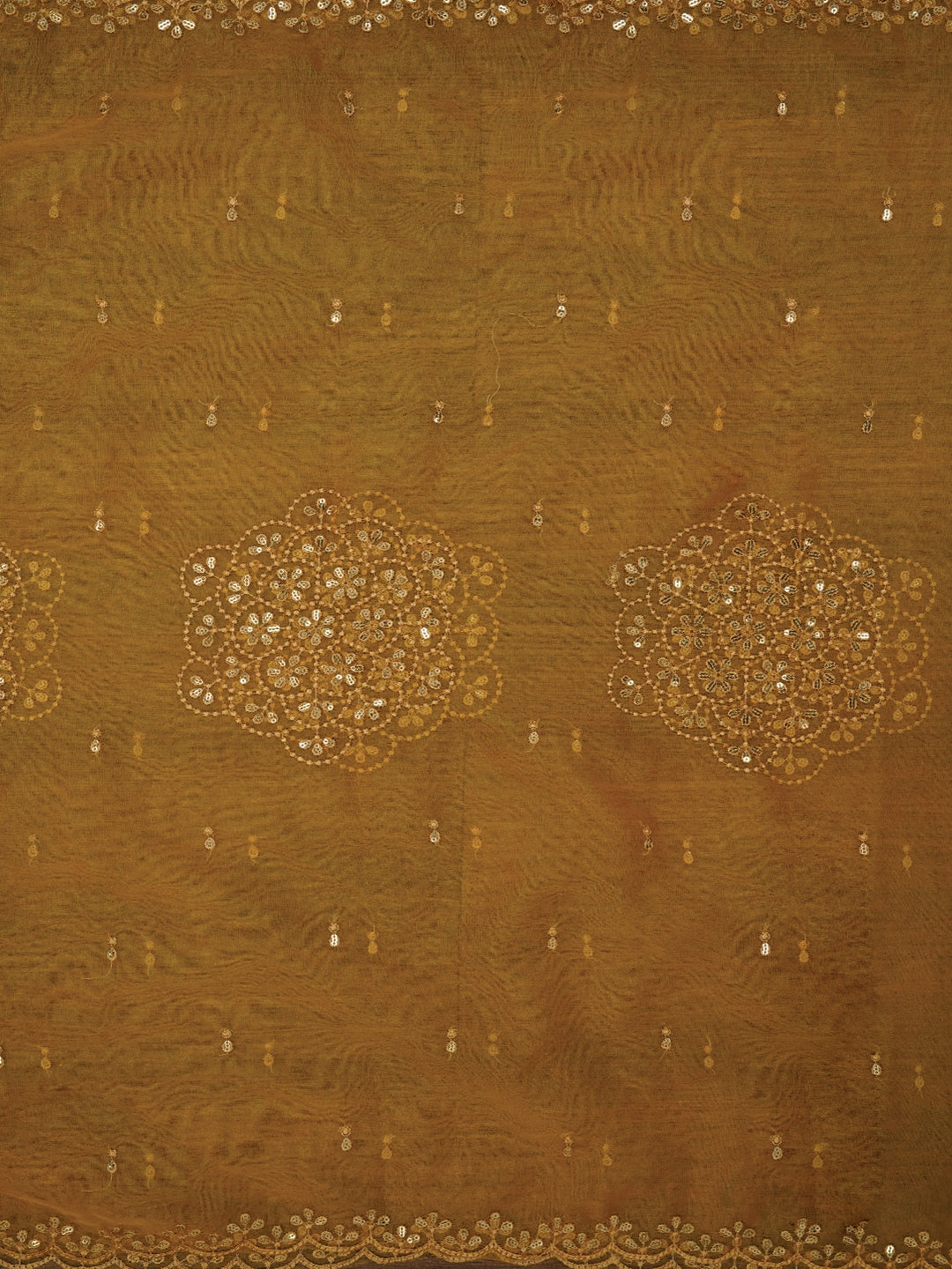 Mustard Leheriya Embroidered Dress Material with Dupatta