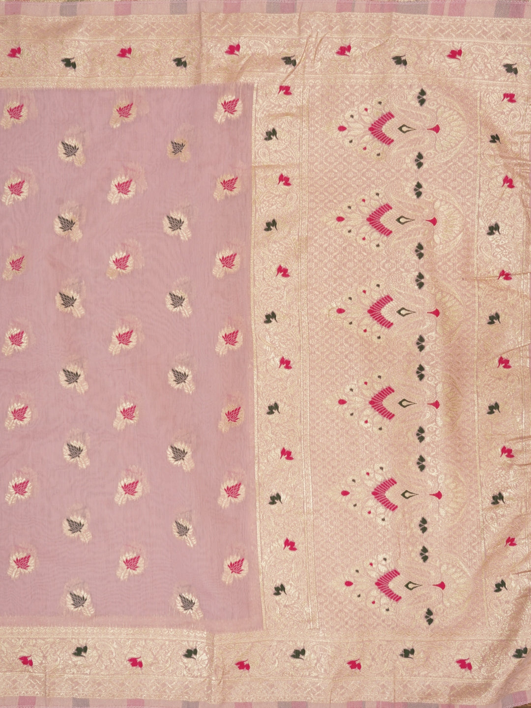 Zari Pink Woven Cotton Blend Dress Material with Dupatta