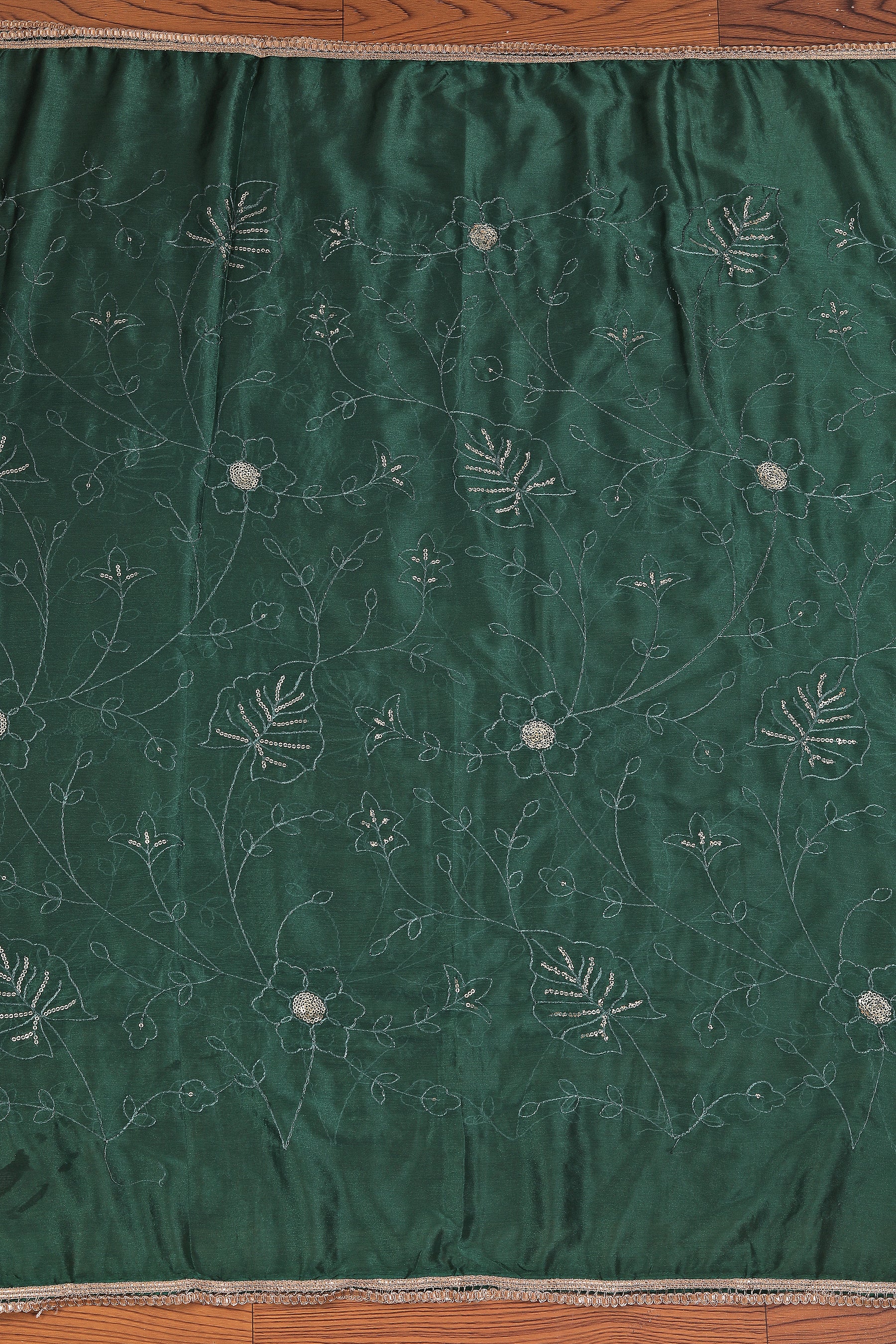 Dark Green Gota Patti Silk Blend Dress Material With Embellished Dupatta