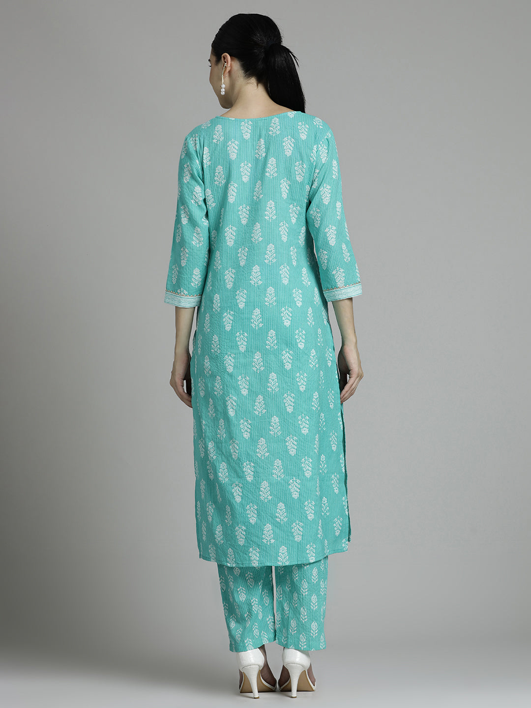 Green Ethnic Printed Pure Cotton Suit Set