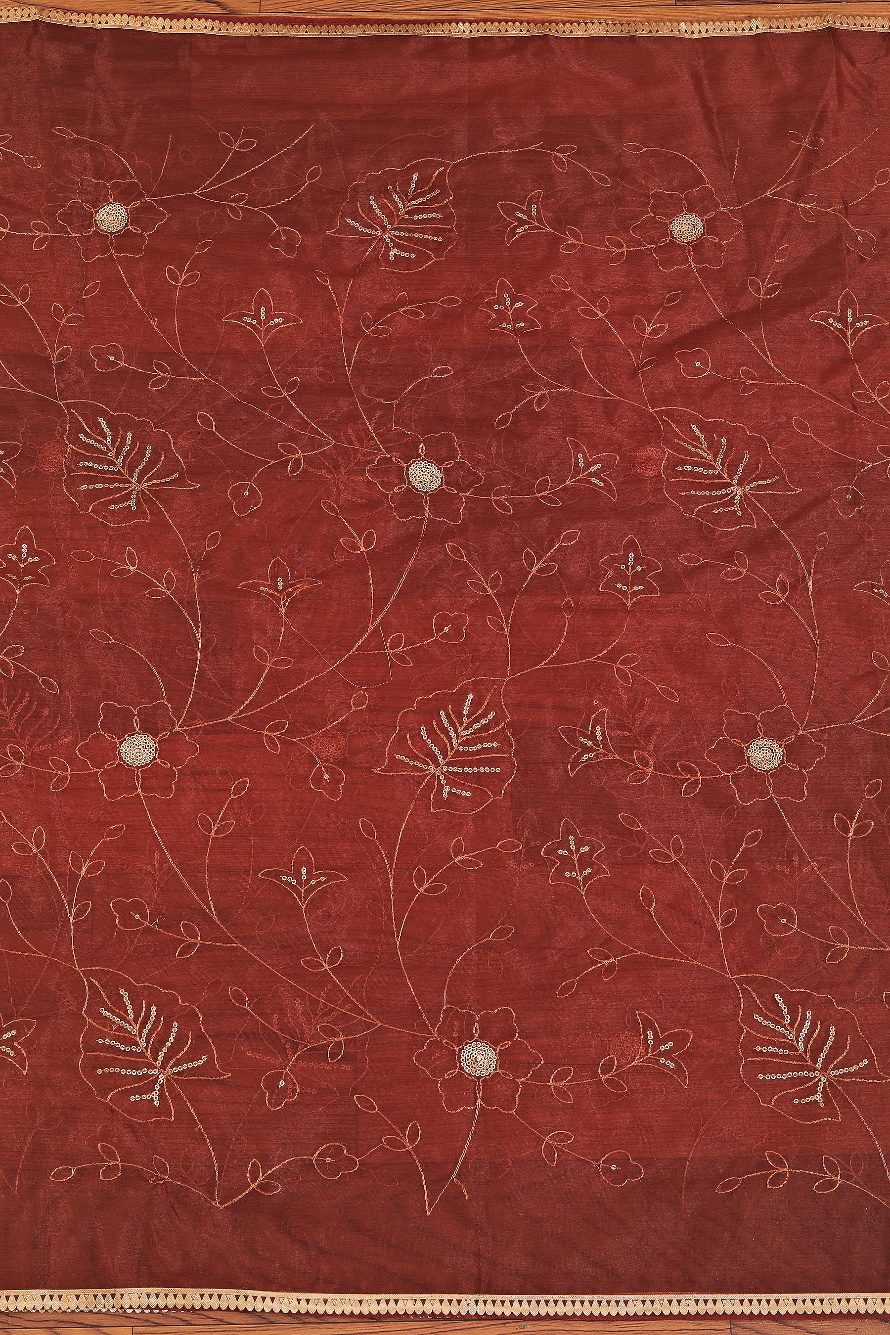 Brown Embellished Woven Design Organza Dress Material With Dupatta