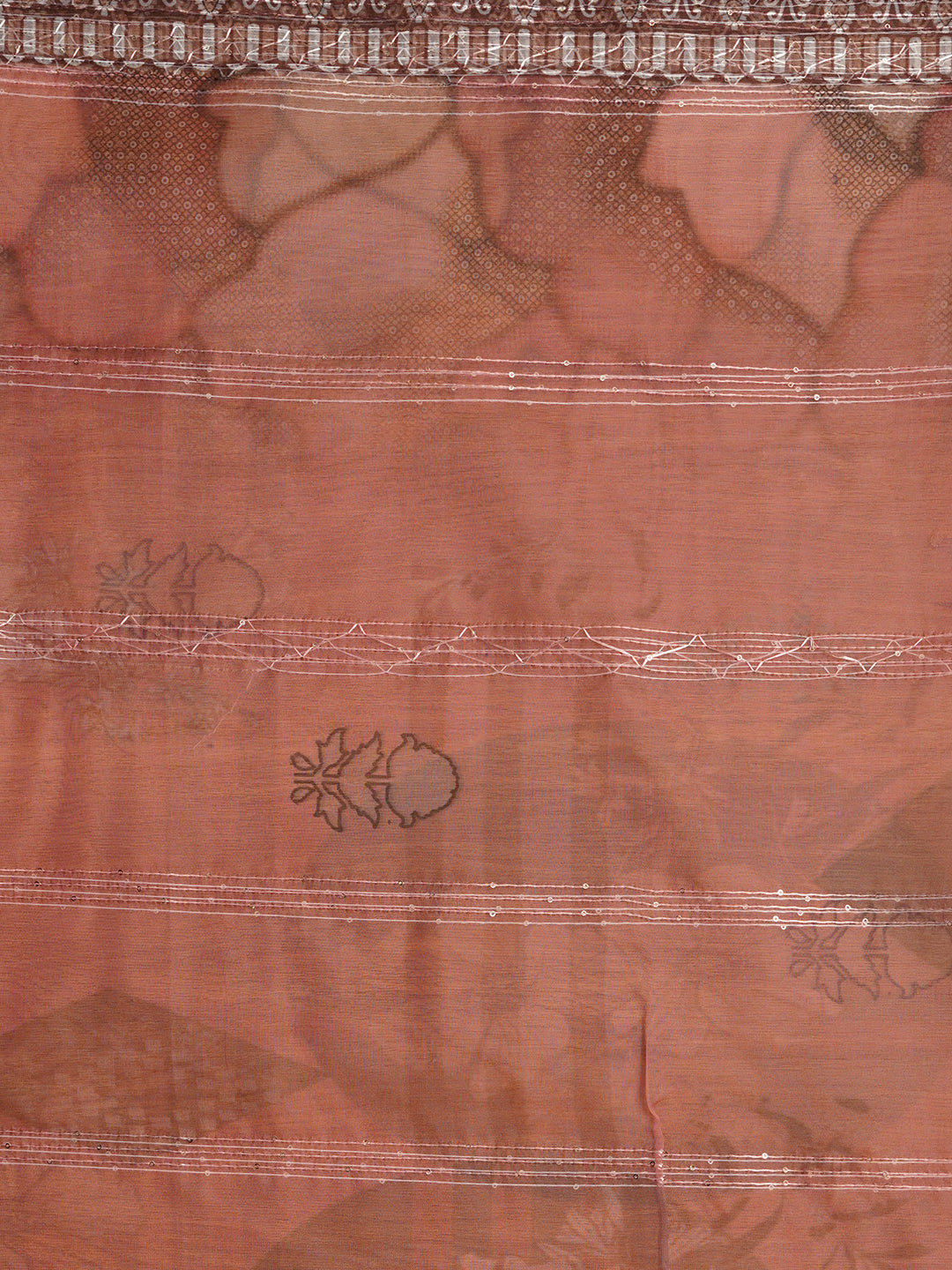 Unstitched Embroidered Peach Organza Dress Material With Dupatta