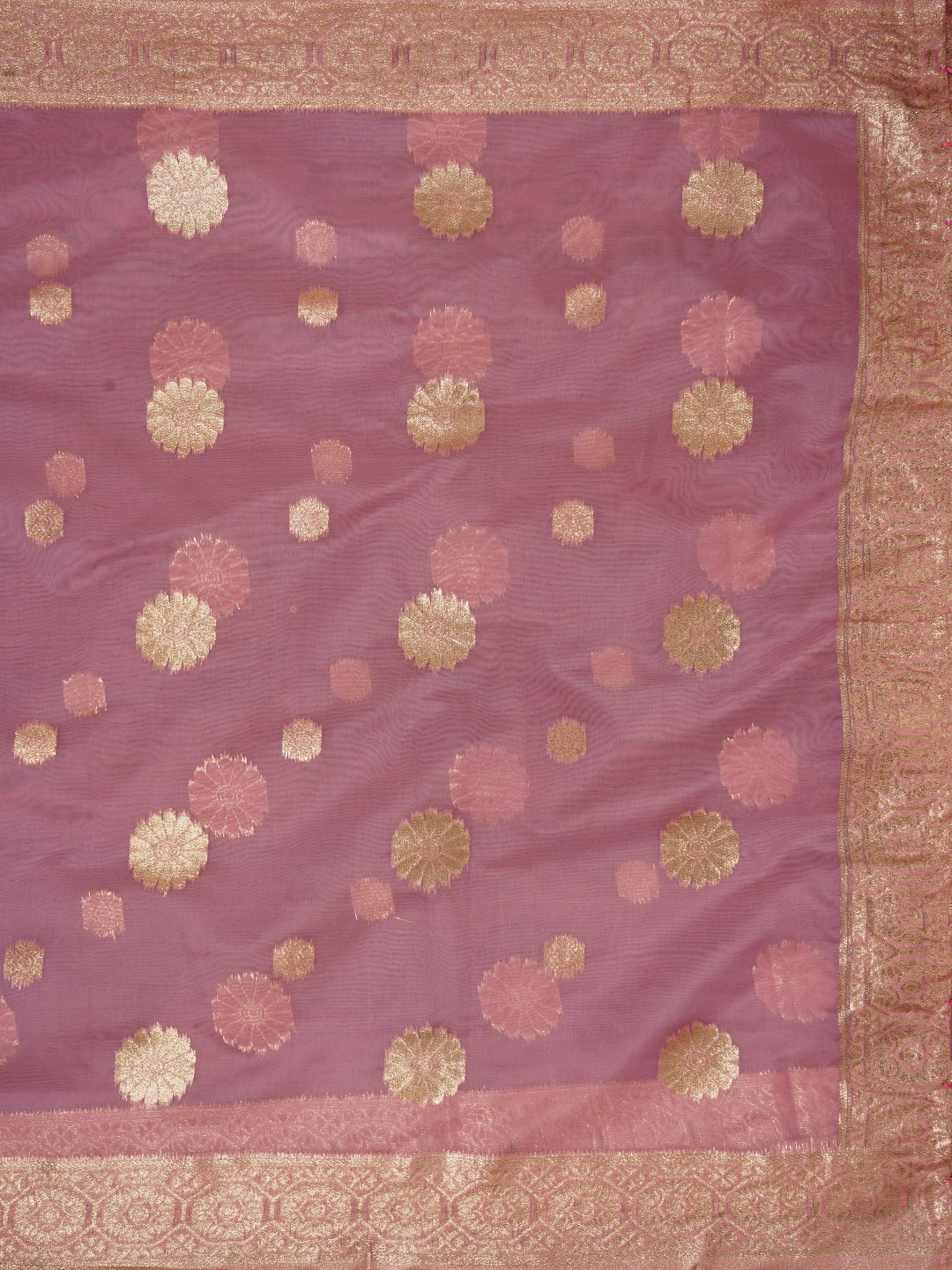 Pink Unstitched Zari Woven Organza Dress Material With Dupatta