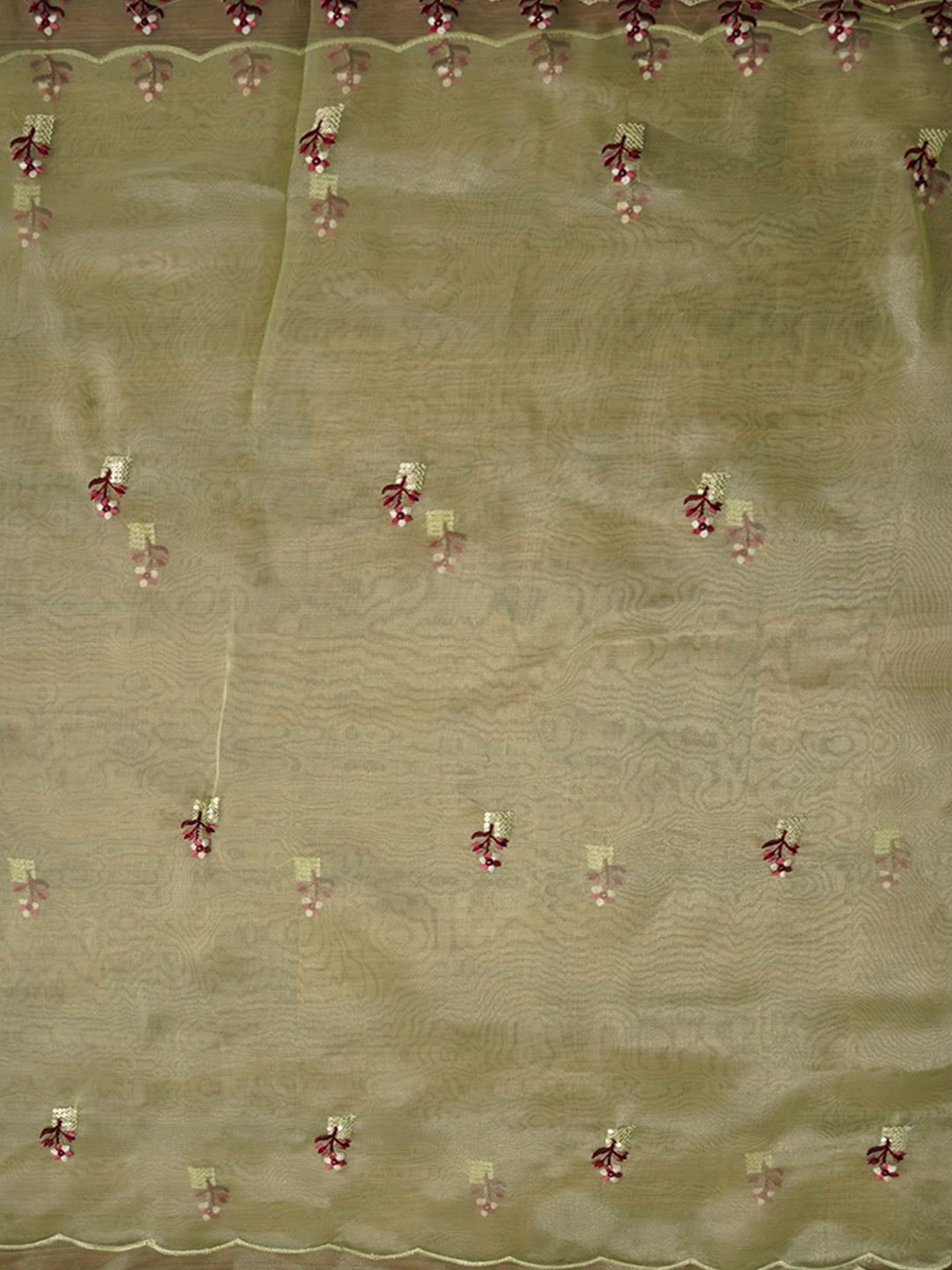 Zari Embroidered Organza Green Dress Material with Dupatta