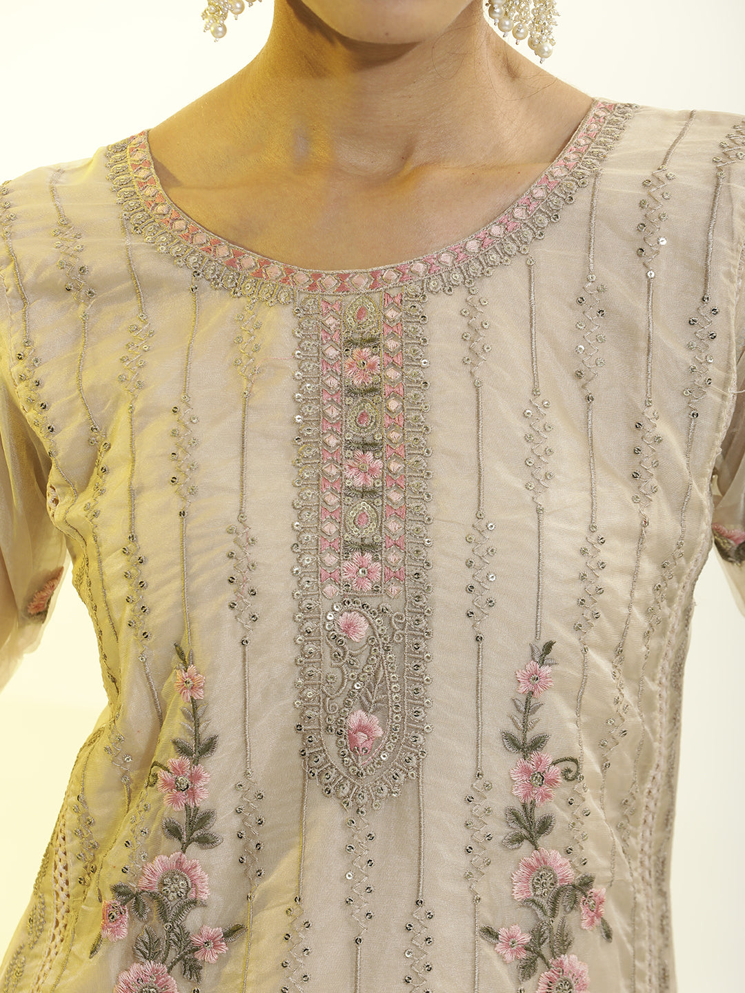 Heavy Embroidered Organza Festive Kurta Set With Dupatta