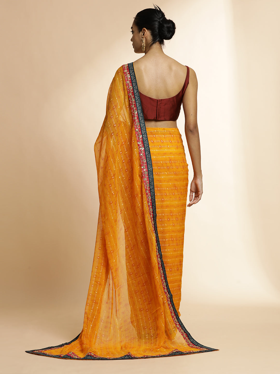 Orange Printed Lightweight Georgette Saree