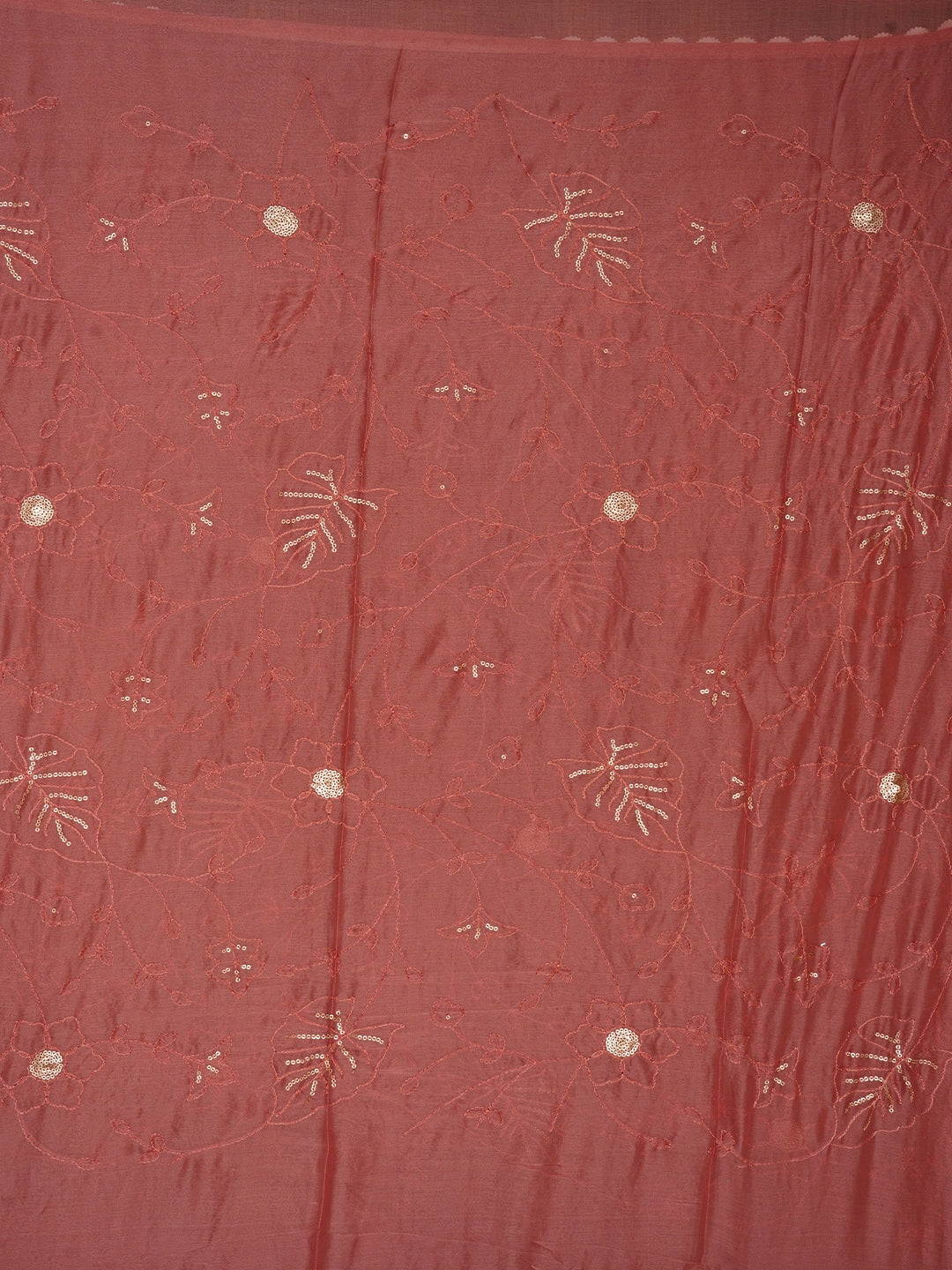 Peach Floral Sequin Embroidered Organza Dress Material with Dupatta