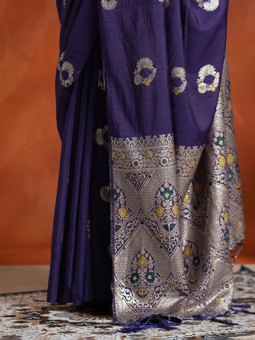 Navy Blue Silk Blend Banarasi Zari Woven Saree