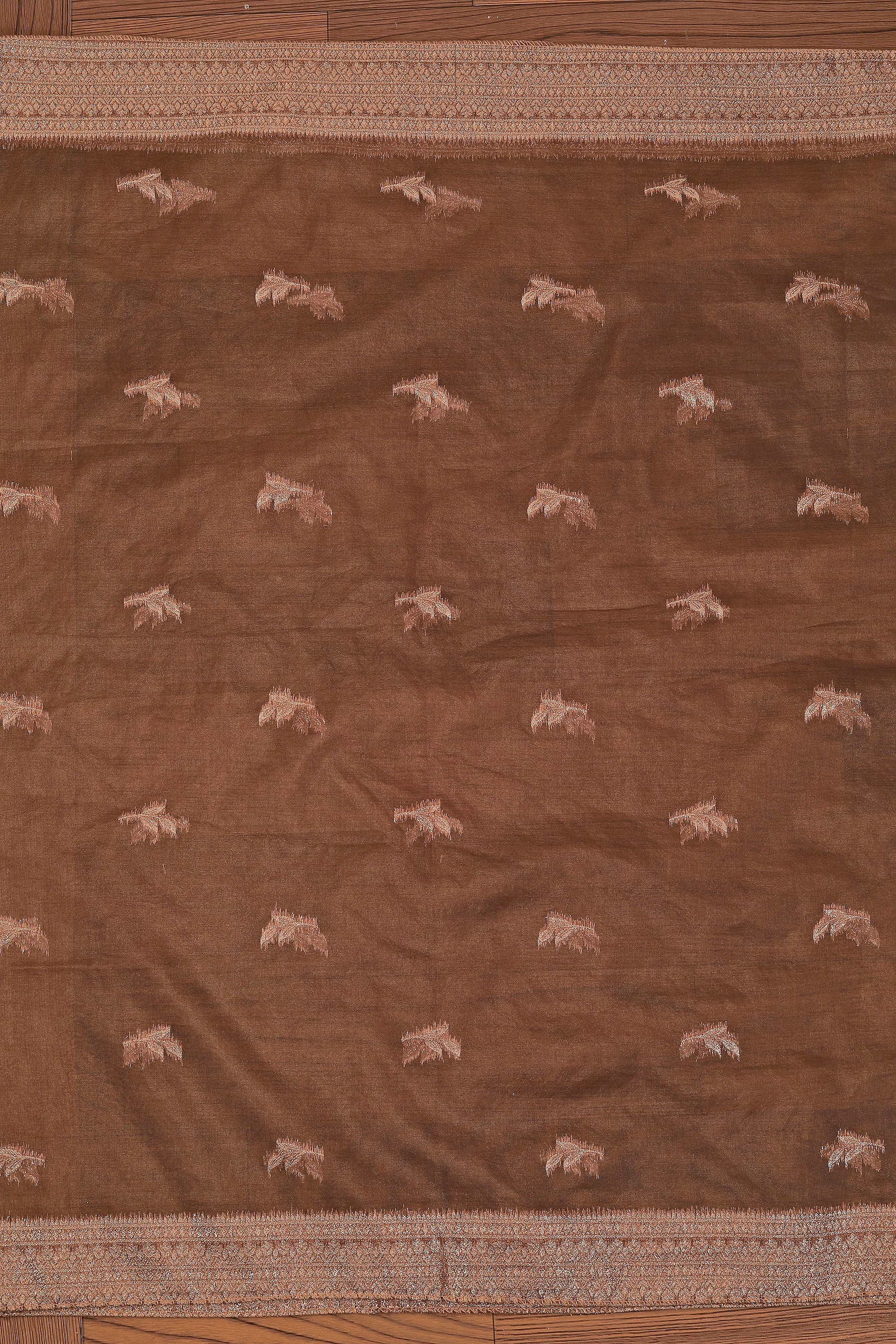 Brown Woven Design Organza Gota Patti Dress Material With Dupatta