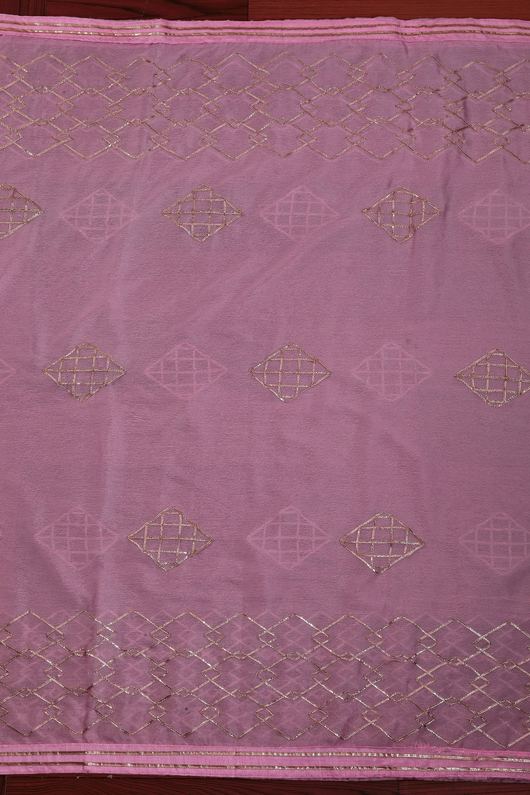 Pink Unstitched Embellished Cotton Dress Material With Dupatta