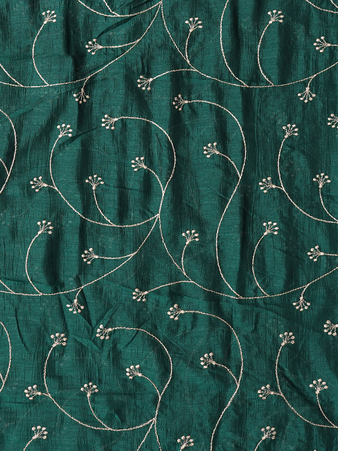Unstitched Green Embroidered Silk Blend Dress Material With Dupatta