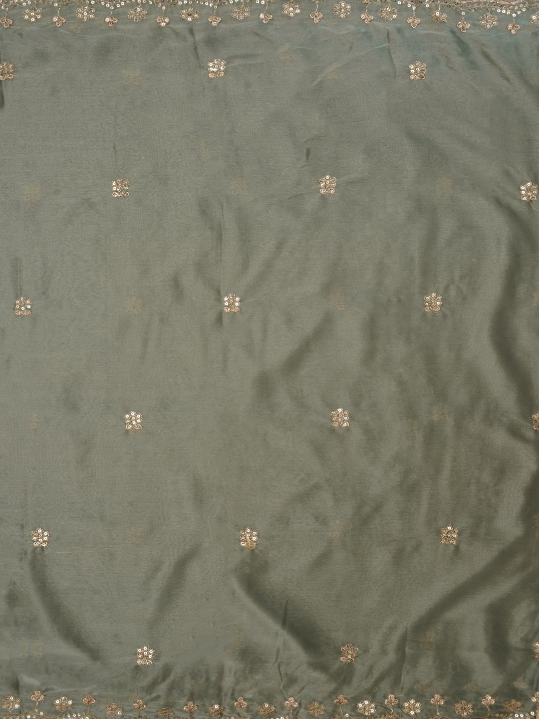 Sea Green Floral Printed Embellished Cotton Dress Material with Dupatta