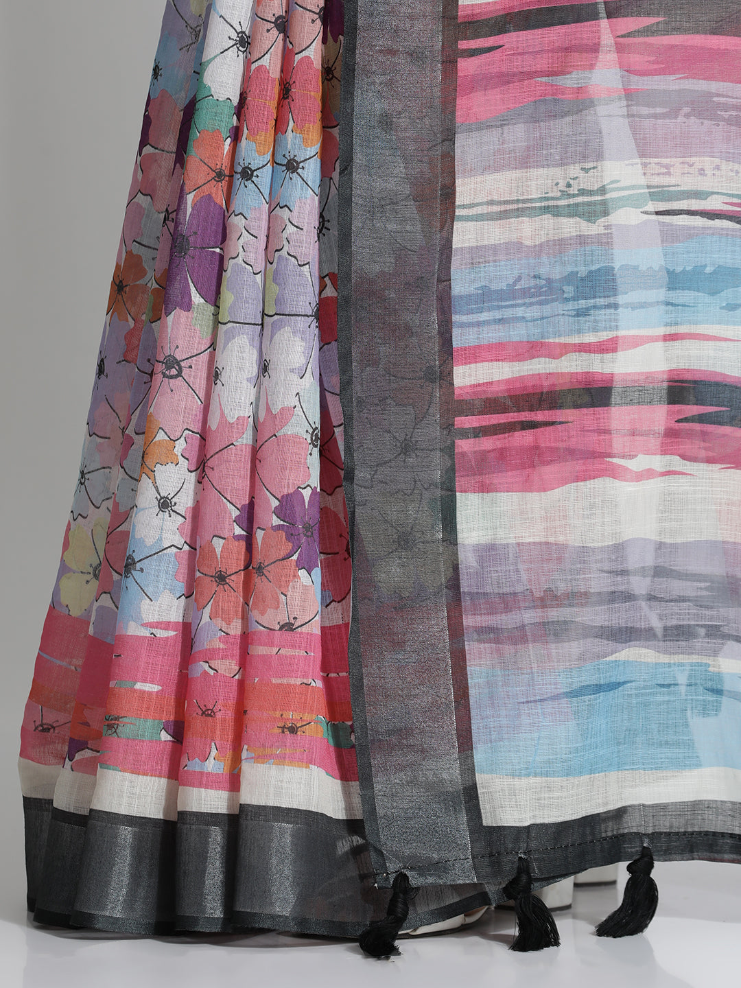 Floral Printed Daily Wear Pure Linen Multi Saree