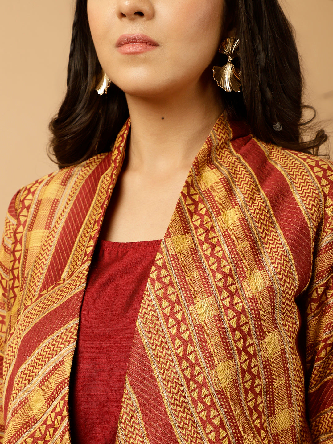 Maroon Jacquard Chanderi Jacket
