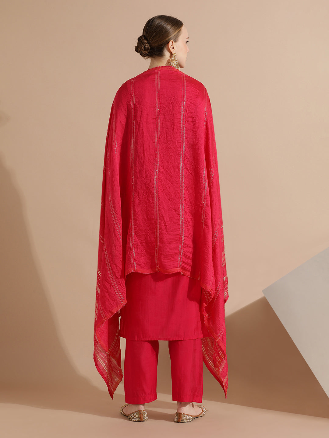 Pink Festive Embroidered Kurta Set With Embellished Dupatta