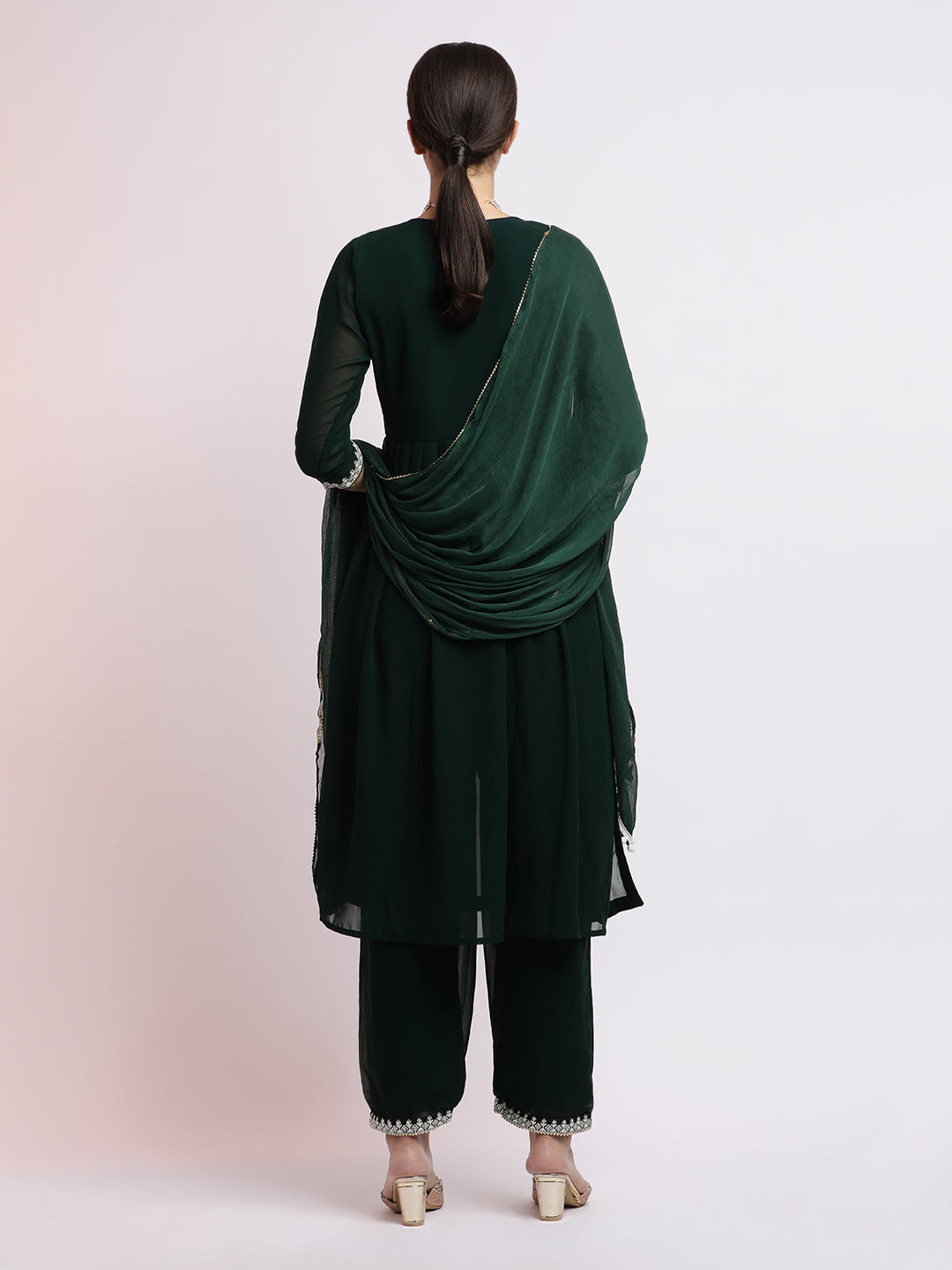 Green Embroidered Georgette Kurta Set With Dupatta