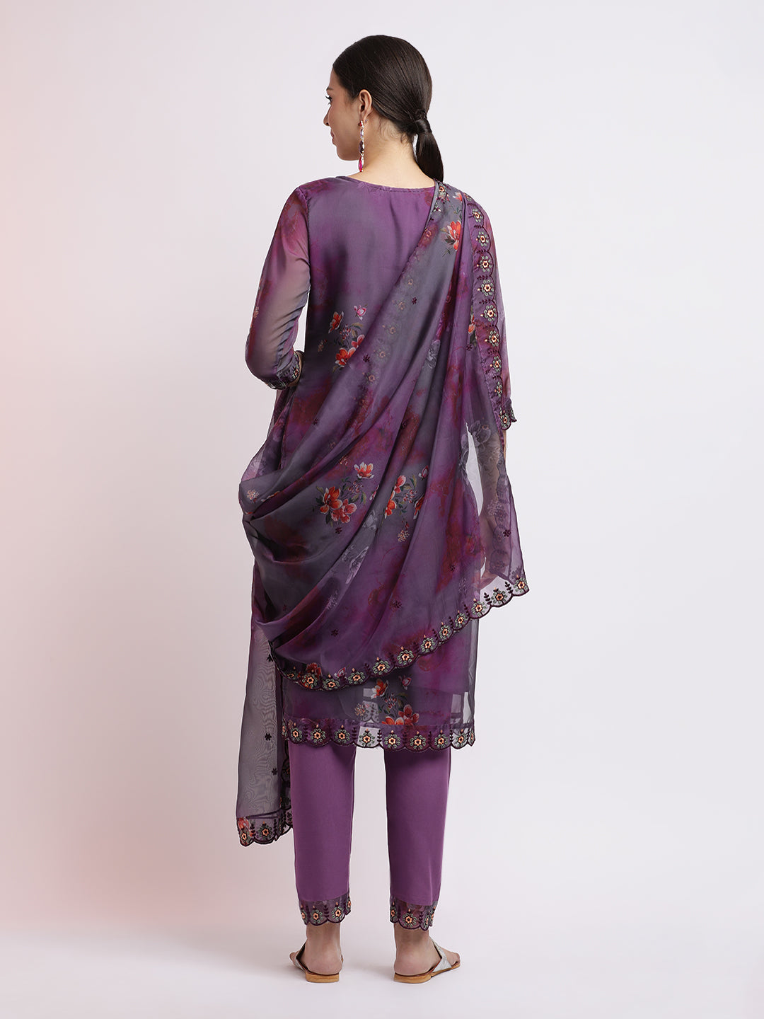 Floral Embroidered Organza Kurta Set With Dupatta